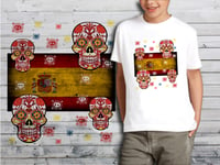 T-Shirt Blanc Enfant Taille 8-10 Ans Collection Drapeau Mexican Skull 40 Espagne