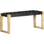 Banc 110 cm Noir Cuir véritable et bois de manguier massif vidaXL