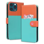 Tiyoo Lovely & Cute Flip Wallet Phone Case for iphone 13 Pro Max with Cartoon Cat&Dog Pattern,Premium Magnetic PU+TPU Leather for high protection Phone Cover for iphone 13Pro Max(Pale Green&Orange)