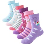 CiCirorld Chaussette Enfant Fille en Coton, Chaussettes Fantaisie Originales, Chaussettes Fille à Licorne, Sirène, Animaux, Pois, Rayures, Lot de 6