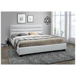 Vente-unique Lit 140 x 190 cm - Simili - Blanc + Matelas - FAUSTIN