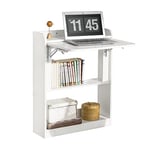 SoBuy Bureau Pliant, Table d'Ordinateur Rabattable Bureau Multifonctionnel avec Etagères de Rangement, Table de Travail, Table Informatique, Blanc, 64x58x82cm, FWT92-W