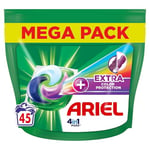 Ariel 4en1 PODS Lessive Liquide En Capsules 45 Lavages, Extra Color Protection, Renouvelle L'Éclat Des Couleurs Et Protège Les Fibres, Dissolution Rapide, Fabriqué En France