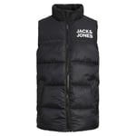 Doudoune sans manches Junior Garçon Jack & Jones noire matelassée imprimée nom de la marque