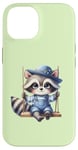 Coque pour iPhone 14 Adorable raton laveur sur balançoire pour enfants