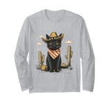 Black Cat in Cowboy Boots Long Sleeve T-Shirt