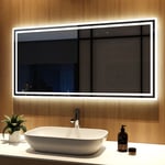 Meykoers Miroir de salle de bain avec éclairage 120x60cm avec anti-buée, LED Miroir avec Interrupteur Mécanique, blanc froid / Blanc chaud Lumière