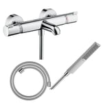 Pack mitigeur bain douche thermostatique HANSGROHE Ecostat Comfort + Flexible Designflex 160 cm + Pommeau de douche HANSGROHE Pulsi