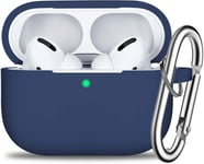 Étui AirPods Pro avec porte-clés, coque de protection complète en silicone pour AirPods pour femmes et hommes avec étui AirPods Pro Apple 2019, LED avant visible - Bleu nuit