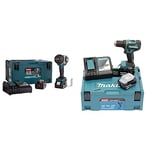 Makita DTW1002RTJ - Clé à Chocs à Batterie 18 V 1/2 "1000 nm Bleu & Perceuse visseuse Brushless + 2 batteries 18V 5Ah Li-ion + coffret Makpac