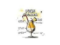 Wee Blue Coo Food Drink Painting Alcohol Cocktail Recipe Pina Colada Wall Art Print