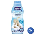 3x Chicco Adoucissant 750 Ml. Bébé 0+ Concentré Sweet Cœur De Talc