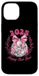 Coque pour iPhone 14 Ruban rose boule disco du Nouvel An 2025 | Happy New Year Party