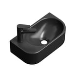 EMKE Lavabo Suspendu 400 x 215 x 120 mm – Lavabo Compact et Élégant pour Petites Salles de Bain et WC Invités – Robinet à Gauche, Installation Murale, Noir Mat