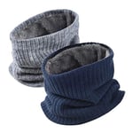 Tour de Cou Écharpe Hiver - Snood Cache Cou Col Polaire Tubulaire Foulard Chaud Coupe-Vent De Crochet De Laine Homme et Femme pour Spors Moto Cycliste Vélo Ski Bleu Marine&Gris Clair 2PCS