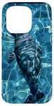 Coque pour iPhone 15 Pro Save The Manatee Crystal River FL Bleu abstrait rayé