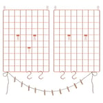 Songmics rutnätspaneler, fotoväggdisplay, metallnätväggdekor, gör-det-själv, hängande tavelvägg, S-krok, klämma, hampsnöre, set med 2, roséguld LPP01D