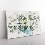 Big Box Art Palm Tree Reflections in Mauritius Watercolour Canvas Wall Art Print Ready to Hang Picture, 76 x 50 cm (30 x 20 Inch), White, Green, Turquoise, Greige, Olive, Green