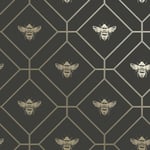 Geometric Honeycomb Bee Metallic Gold / Dark Grey 13081 Animal Wallpaper
