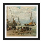 Artery8 Mesdag Fishing Pinks In Breaking Waves Painting Square Wooden Framed Wall Art Print Picture 16X16 Inch