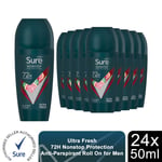 Sure Men Antiperspirant Deodorant Roll On 72H Nonstop Protection 50ml, 24 Pack