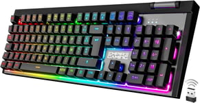 Clavier Gaming Rf-K308 Rechargeable Sans Fil Azerty (Layout Français)-Wireless Keyboard 2.4 Ghz Rgb-Pc Ps4 Ps5 Xbox One/Series-Molette De Volume-12 Touches Multimédia