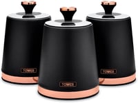 Cavaletto Set 3 Storage Canisters Tea Coffee Sugar Steel Black and Rose Gold Ne