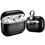 AirPods Pro Case Cover, ICARER Premium Genuine Leather Vintage Portable Shockproof Protective Cover with Keychain for Apple AirPods Pro 2019 (Front LED Visible) Support Wireless Charging (Black)