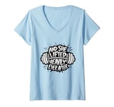 Womens Funny And She Lifted heavily Ever After Workout Motivation V-Neck T-Shirt