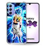 Cokitec Coque Renforcée en Verre Trempé pour Samsung Galaxy A34 5G Manga Dragon Ball Gogeta Lumiere