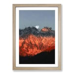 Big Box Art Moon Over The Red Mountains in Italy in Abstract Framed Wall Art Picture Print Ready to Hang, Oak A2 (62 x 45 cm)