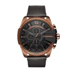 Diesel Watch for Men Mega Chief, Quartz Chronograph Movement, 51 mm 2-Tone Stainless Steel Case with a Leather Strap, DZ4459