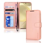 TECHGEAR Galaxy S24 Plus Leather Wallet Case, Flip Protective Case Cover with Wallet Card Holder, Stand and Wrist Strap - Rose Gold PU Leather with Magnetic Closure Designed For Samsung S24+ / S24+ 5G