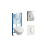 Pack wc compact villeroy et boch O.novo avec abattant + bâti-support grohe + plaque blanche