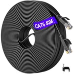 Cable Ethernet 40m, Cable RJ45 Cat 6 40m, Câble Réseau LAN Haut Débit Fibre Plat 1000Mbit/s Extérieur Intérieur, Fil Ethernet Noir Câble Internet Gigabit Cable Wifi 40m pour Routeur Modem.[G148]