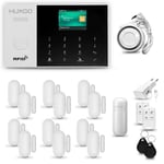 Systeme d'alarme Maison WiFi + GSM 2G, HUXGO HXA005, avec Sirene, 1X détecteur de Mouvement, 12X capteur de Porte/fenêtre, TUYA