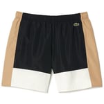 Maillots de bain Lacoste  SHORT DE BAIN MI-LONG  COLOR-BLOCK NOIR BEIGE ET BLAN