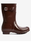 Hunter Womens Original Short Gloss Boot - Brown Bolt, Brown, Size 7, Women