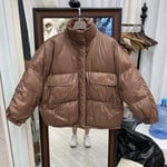 WEIYYY 2020 Veste d'hiver Femmes col Montant épais Chaud vers Le Bas a surdimensionné lâche vers Le Bas Manteau vers Le Bas Veste Femme Pain Manteau, Marron, M