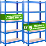 Lot de 2 Étagères Modulables à Charge Lourde bleue : 180 x 90 x 40 cm Robuste et Polyvalente, 875 kg - Bleu