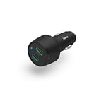 Hama Car Charger, 45-Watt USB-C Power Delivery Fast Charger (2-port cigarette lighter charger for smartphones, multi-port charger with PD, supports Qualcomm Quick Charge) black