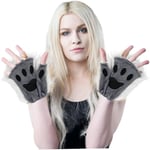 Therian Paws, Katt tass 1 par halvfinger Therian Paws Söta broderade päls tassar Dekorativa realistiska tass handskar för barn vuxna Cosplay scen, Svart Grå Grå