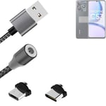 Data charging cable for Realme C53 with USB type C and Micro-USB adapter