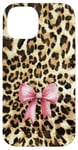 iPhone 14 Leopard Cheetah Pattern With Light Pink Bow Coquette Girl Case