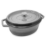 ToCis Big BBQ cocotte en fonte émaillée avec couvercle 33 cm, capacité 5,5 litres | Cocotte et faitout émaillés compatibles induction | Casserole et poêle en couleur : gris