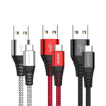 USB C Cable(1M 3-Pack) Type c Fast Charger Cable Nylon Braided 3A USB C Lead for Samsung Galaxy S22 S23 S21 S20 S10 S9 S8 Plus Note 20 10,A53 A52S A33 A32 A23 A13 A20e A21s A12 A40 A41 A51 A50 A70 A71