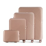 WITTCHEN Travel Suitcase Carry-On Cabin Luggage Hardshell Made of Polycarbonate with 4 Spinner Wheels Combination Lock Telescopic Handle GL Style Line Set of 4 suitcases Powder Pink