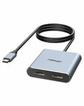 fairikabe USB C to Dual HDMI Adapter 4K 60Hz, USB C Splitter 2 Monitors Extended Display, Type C HDMI Hub (DP Alt Mode Required) Compatible with Thunderbolt 3