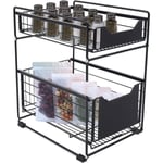 Tagère de cuisine télescopique à 2 niveaux - Organisateur d'armoire de cuisine - Système de rangement - Panier en maille extensible - Tiroirs sous