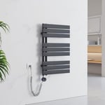 EMKE Sèche-Serviettes Électrique avec élément Chauffant Thermostat, Sèche-Serviettes électrique Panneau avec Baguette chauffante avec minuterie, Anthracite 762x500mm 400W